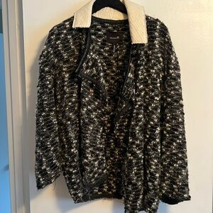 Isabel Marant Black and White Tweed Cardigan with Cream Collar